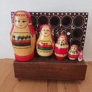Vintage Nesting Doll, Music Box, Egg Stand Bundle Lot